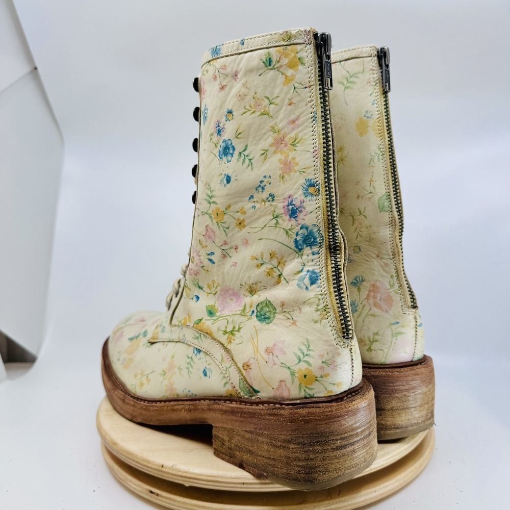 Free People Santa Fe Leather Boots Shoes 41 10 Boho Western Moto floral ivory - Picture 5 of 8